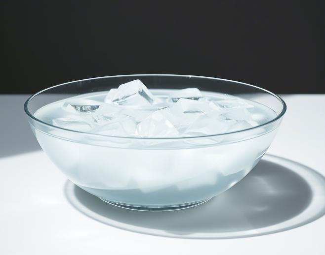 arge bowl filled with cold water and 6–10 ice cubes